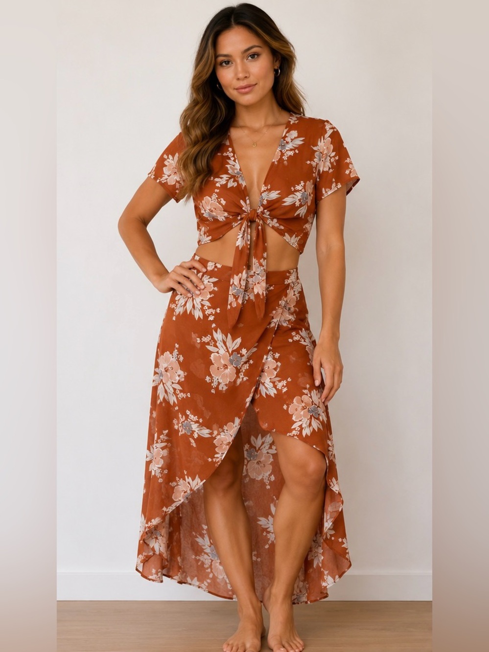 B1G1 Crop Wrap Tie Top Set w/ Skirt M